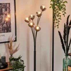 hofstein Lampadaire - Verre 10 cm Bernado Clair, Fumé, 6 lumières