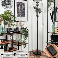 hofstein Lampadaire - Verre 10 cm Bernado Fumé, 5 lumières