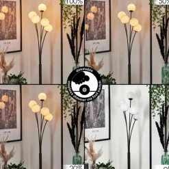 hofstein Lampadaire - Verre 10 cm Bernado Blanc, 5 lumières