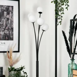 hofstein Lampadaire - Verre 10 cm Bernado Blanc, 5 lumières