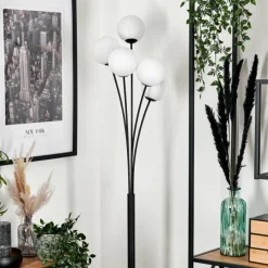 hofstein Lampadaire - Verre 12 cm Bernado Blanc, 5 lumières