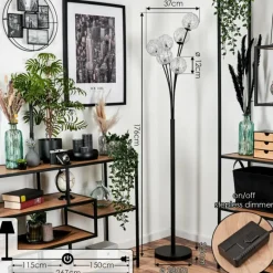 hofstein Lampadaire - Verre 12 cm Bernado Argenté, 6 lumières