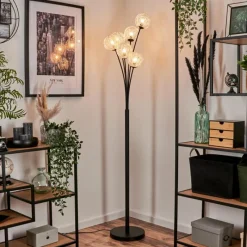 hofstein Lampadaire - Verre 12 cm Bernado Argenté, 6 lumières