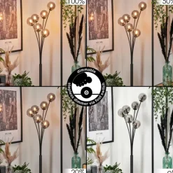 hofstein Lampadaire - Verre 10 cm Bernado Clair, Fumé, 6 lumières