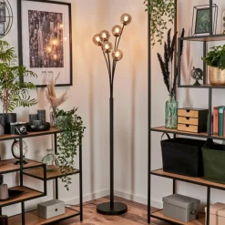 hofstein Lampadaire - Verre 10 cm Bernado Clair, Fumé, 6 lumières