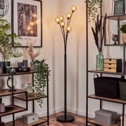 hofstein Lampadaire - Verre 10 cm Bernado Ambre, 6 lumières