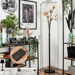 hofstein Lampadaire - Verre 12 cm Bernado Ambre, Clair, 6 lumières