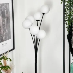 hofstein Lampadaire - Verre 12 cm Bernado Blanc, 6 lumières