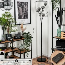 hofstein Lampadaire - Verre 10 cm Bernado Fumé, 6 lumières