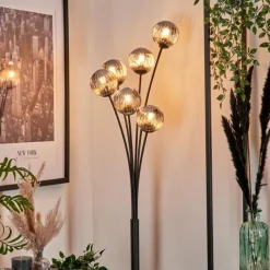hofstein Lampadaire - Verre 10 cm Bernado Fumé, 6 lumières