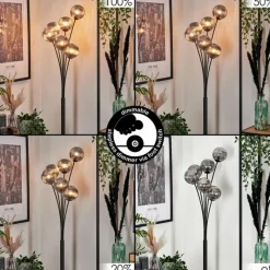 hofstein Lampadaire - Verre 12 cm Bernado Fumé, 6 lumières