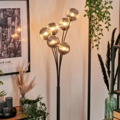 hofstein Lampadaire - Verre 12 cm Bernado Fumé, 6 lumières