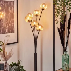 hofstein Lampadaire - Verre 10 cm Bernado Ambre, 6 lumières