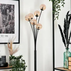 hofstein Lampadaire - Verre 10 cm Bernado Ambre, 6 lumières