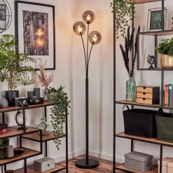 hofstein Lampadaire - Verre 15 cm Bernado Fumé, 3 lumières