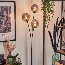 hofstein Lampadaire - Verre 15 cm Bernado Fumé, 3 lumières