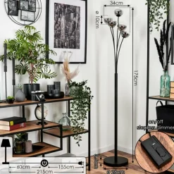 hofstein Lampadaire - Verre 10 cm Bernado Clair, Fumé, 5 lumières