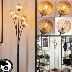 hofstein Lampadaire - Verre 10 cm Bernado Ambre, 5 lumières