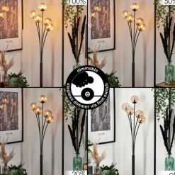 hofstein Lampadaire - Verre 10 cm Bernado Ambre, 5 lumières