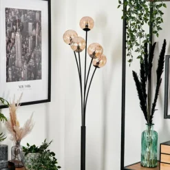 hofstein Lampadaire - Verre 10 cm Bernado Ambre, 5 lumières