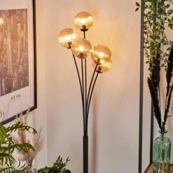 hofstein Lampadaire - Verre 12 cm Bernado Ambre, 5 lumières