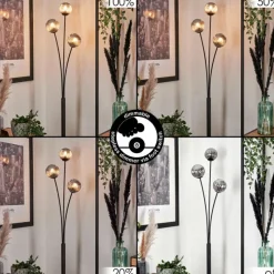 hofstein Lampadaire - Verre 10 cm Bernado Fumé, 3 lumières