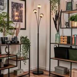 hofstein Lampadaire - Verre 10 cm Bernado Fumé, 3 lumières