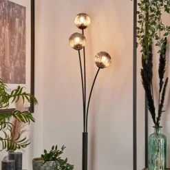 hofstein Lampadaire - Verre 10 cm Bernado Fumé, 3 lumières