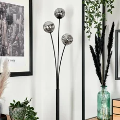 hofstein Lampadaire - Verre 10 cm Bernado Fumé, 3 lumières