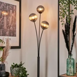 hofstein Lampadaire - Verre 12 cm Bernado Fumé, 3 lumières