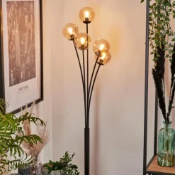 hofstein Lampadaire - Verre 10 cm Bernado Ambre, 5 lumières