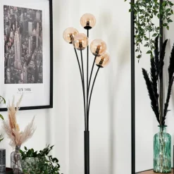 hofstein Lampadaire - Verre 10 cm Bernado Ambre, 5 lumières