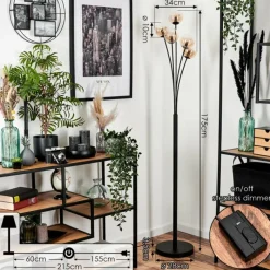 hofstein Lampadaire - Verre 10 cm Bernado Ambre, Clair, 5 lumières