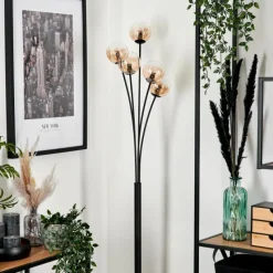 hofstein Lampadaire - Verre 10 cm Bernado Ambre, Clair, 5 lumières