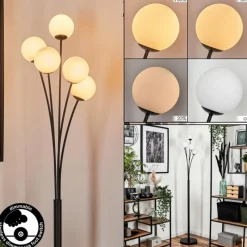 hofstein Lampadaire - Verre 10 cm Bernado Blanc, 5 lumières