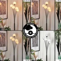 hofstein Lampadaire - Verre 10 cm Bernado Blanc, 5 lumières