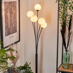 hofstein Lampadaire - Verre 10 cm Bernado Blanc, 5 lumières