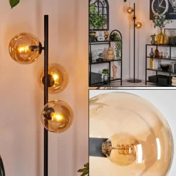 hofstein Lampadaire - Verre 15 cm Gastor Ambre, 3 lumières