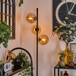 hofstein Lampadaire - Verre 15 cm Gastor Ambre, 3 lumières