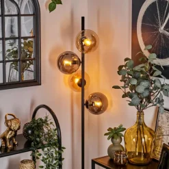 hofstein Lampadaire - Verre 15 cm Gastor Ambre, Fumé, 4 lumières