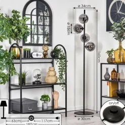 hofstein Lampadaire - Verre 15 cm Gastor Fumé, 4 lumières