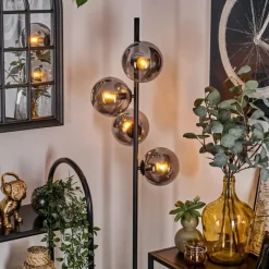 hofstein Lampadaire - Verre 15 cm Gastor Fumé, 4 lumières