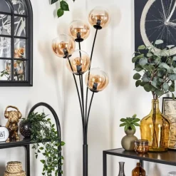 hofstein Lampadaire - Verre 15 cm Gastor Ambre, Clair, 5 lumières