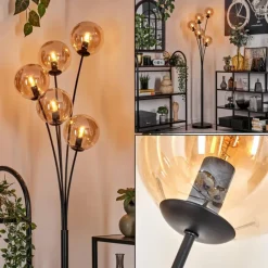 hofstein Lampadaire - Verre 15 cm Gastor Ambre, 5 lumières