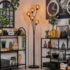 hofstein Lampadaire - Verre 15 cm Gastor Ambre, 5 lumières