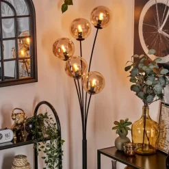 hofstein Lampadaire - Verre 15 cm Gastor Ambre, 5 lumières