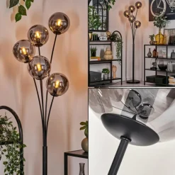 hofstein Lampadaire - Verre 15 cm Gastor Fumé, 5 lumières