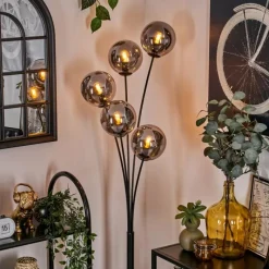 hofstein Lampadaire - Verre 15 cm Gastor Fumé, 5 lumières