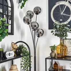 hofstein Lampadaire - Verre 15 cm Gastor Fumé, 5 lumières