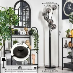 hofstein Lampadaire - Verre 15 cm Gastor Fumé, 6 lumières